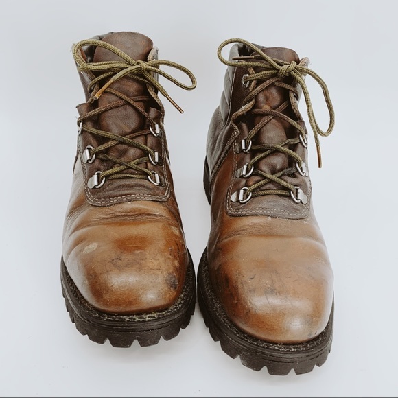 VINTAGE Boots Iron Age Lace Up Leather Brown Safety Toe Ankle High Top Vibram - Picture 5 of 8